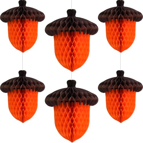 Fall Acorn Honeycomb Ball Decorations, 6Pcs Tissue Paper Honeycomb Centerpiece Hanging Decor for Thanksgiving Autumn Harvest Home Party Supplies, 12in+8in