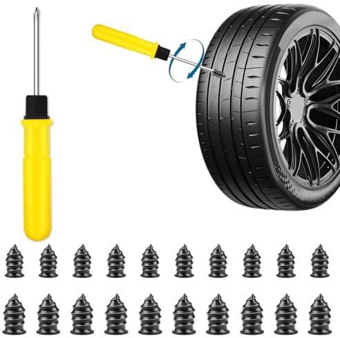 20 pcs Tyre Repair Kit, Puncture Repair Kit with Screwdriver, Self-Service Rubber Nails Tool, Emergency Car Puncture Repair Kit for Bike Motorbike Bicycle Flat Tire Plug (10S/10L)