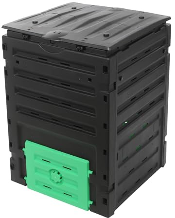Compostiera da giardino da 450 l, compostiera in plastica di grande capacità (71,2 x 71 x 103 cm), compostiera termica efficiente per il riciclaggio dei rifiuti in giardini, balconi e cortili