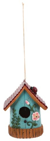 DOITOOL Casita Colgante para Pájaros Pequeños de Resina con Diseño Único y Colgante, Adecuado para Decoración Exterior en Jardines y Árboles