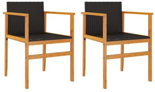 Mokuyary Trädgårdsstolar, set om 2, svart, poly rotting och massivt trä, balkongstol, terrassstolar, matstolar för terrass, trädgård, balkong