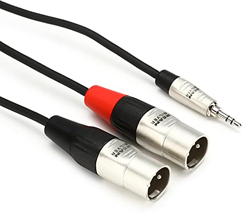 Hosa HMX-003Y Pro Stereo Breakout Cable - 3.5mm TRS Male to Dual XLR Male - 3 Foot