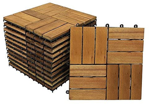SAM® Terrassen-Fliese Variante 2 aus Akazien-Holz, 33er Spar-Set für ca. 3m², Garten-Fliese mit 12 Latten, Balkon Bodenbelag mit Drainage Unterkonstruktion, FSC® 100% Zertifiziert, klick-Fliesen