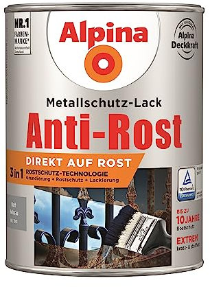 Alpina Metallschutzlack matt – Hellgrau – Anti-Rost-Lack für einen Langzeit-Korrosionsschutz – Witterungs- und UV-beständig – 2,5L