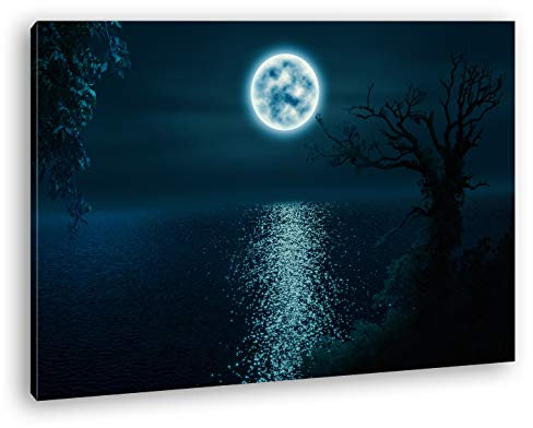 deyoli Vollmondnacht am Meer Format: 120x80 als Leinwand, Motiv fertig gerahmt auf Echtholzrahmen, Hochwertiger Digitaldruck mit Rahmen, Kein Poster oder Plakat