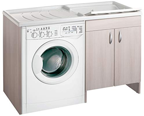 Negrari Eco Lavatoio Coprilavatrice Montato Vasca Lavatrice Colore Olmo Anta Battente Mobile Legno Nobilitato Idrofugo Vasca Asse Plastica Interno Bagno Lavanderia