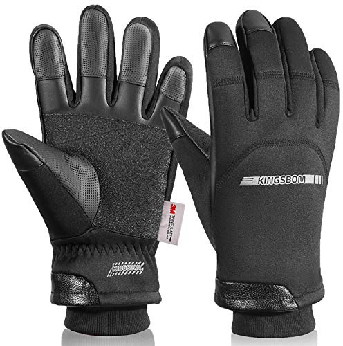 KINGSBOM -40℉ Winter Waterproof Thermal Gloves - 3M Thinsulate Windproof Touch Screen Warm Gloves - For Driving,Cycling,Riding,Running,Outdoor Sports - For Women and Men - Black(Large)