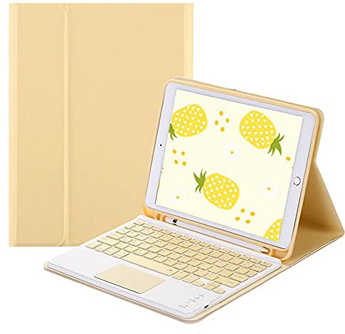 QYiD Funda con Teclado Trackpad para iPad 9.7 Pulgadas 2018, Teclado Bluetooth Inalámbrico Desmontable con Portalápiz para iPad Air 2/iPad Air/iPad 2018 6th Gen/iPad 5 2017/iPad Pro 9.7, Amarillo