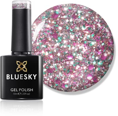 Bluesky Gel Nail Polish, Christmas Tree, Multi Glitter Gel Polish, 10ml, Pink, Purple, Green Silver, Requires Drying Under UV LED Lamp