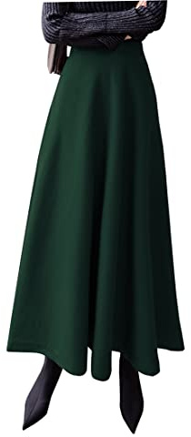 Artykey Falda larga de invierno a cuadros para mujer, elegante, de lana cálida, con cintura elástica, plisada, tallas S-3XL, C Verde Oscuro, XXL