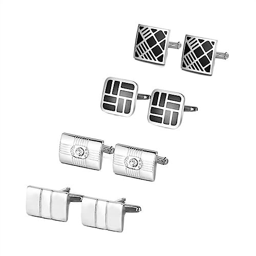 Krawattenklammern for Männer, personalisierte Krawattenklammer, 4 Paar Manschettenknöpfe, Herren-Hemd-Manschettenknöpfe, Hochzeitsgäste, Ehemann, Schmuck, Business-Krawattenklammer ( Color : 18-1SIZE