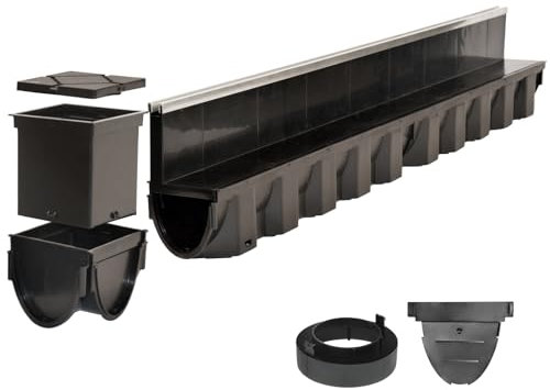 VERDONE Schlitzrinne Entwässerungsrinne Abflussrinne Ablaufrinne aussen Terrassenrinne Alukante Bodenrinne B125 KG Rohr Hofablauf (3X Rinne 1m)
