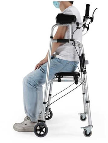 Andador con asiento – Andador plegable resistente para personas mayores para interiores y exteriores, 4 ruedas, reposabrazos, frenos, ayuda para caminar para discapacitados