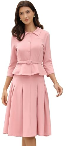 Allegra K Set Completo Donna Gonna Lavoro 2 Pezzi Giacca Blazer Maniche Lunghe Ufficio Gonna Pieghe