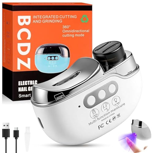 4-in-1 Electric Nail Clippers, 3 Speeds Electric Nail Trimmer with UV Lamp 2-Modes, Rechargeable Electric Nail Trimmer, Automatic Electric Nail Clippers for Seniors Adults Kids (B)