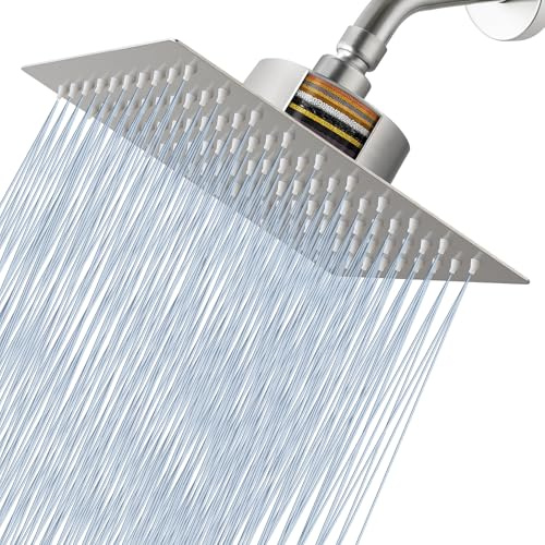Cabezal de Ducha de Lluvia Voolan con Cabezales de Ducha de Lluvia Grandes, Filtrados y de Alto Caudal, Fabricados en Acero Inoxidable, Filtro de Cabezal de Ducha en Cascada,20cm Cepillado