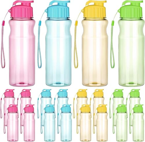 MALLOOM 20 Bouteilles d'Eau en Plastique pour Enfants – 500 ml – Lot de 20 – Gourdes Réutilisables avec Couvercle à Rabat, Étanches, Idéales pour Sport, École, Fête, Extérieur, Adultes et Enfants