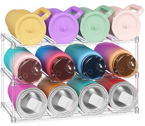 Lifewit Stapelbarer Flaschenhalter für Schrank, Gefrierschrank, Vorratskammer, Kunststoff Wasserflaschenhalter für Küchenarbeitsplatte, Schrank, Büro, 3 Stöckig für 12 Flaschen