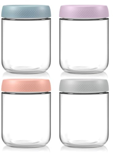 EOPUOZS 4 Tarros de Avena Nocturna con Tapa de Rosca, 480 ml Tarros de Cristal, Tarros Herméticos para Ensaladas, Muesli, Aperitivos, Ppudines, Encurtidos y Yogur
