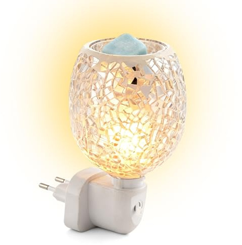 BORDEAG Lampada profumata elettrica, in vetro elettrico, diffusore elettrico, luce notturna per ufficio, lampada profumata in ceramica, camera da letto 8 × 7 cm per casa, ufficio, camera da letto