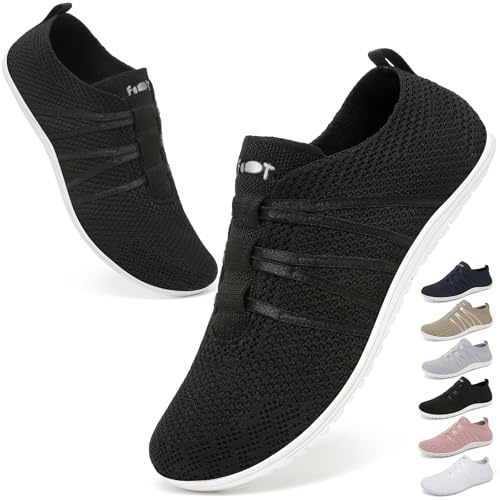 Wizshoe Zapatillas Barefoot Hombre Mujer Calzado Descalzo Verano Zapatos Deporte Minimalistas Sneaker Cómodas Ligeras Flexibles Respirable Zero Drop Shoes Women Negro 38EU