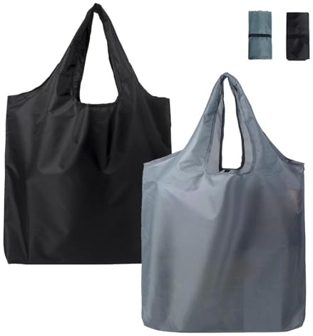 Tharvolex 2 Pack Foldable Reusable Shopping Bags - Lightweight Waterproof Grocery Tote Bag for Daily Shopping Travel Storage for Women Men
