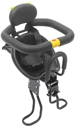 HazLope Seggiolino anteriore per bicicletta, 1 – 5 anni, per bambini, 35 kg, posizione di seduta regolabile + altezza pedale, ringhiera di sicurezza, cuscino ergonomico, mountain bike, bici da città