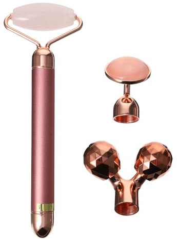 Healeved Rouleau Facial en Jade Naturel Vibrations Haute Fréquence, Bâton de Massage Électrique Léger et Portable, Outil de Soins pour Visage et Cou, Raffermissant et Relaxant Peau