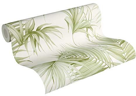 Michalsky Living Dream Again 365051 36505-1 Papier peint intissé Motif palmier Aspect jungle Crème/blanc/vert 10,05 x 0,53 m Fabriqué en Allemagne