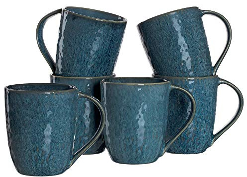 Leonardo Matera Keramik-Tassen 6er Set, spülmaschinengeeignete Kaffee-Tassen, 6 mikrowellenfeste Tee-Tassen, Becher mit Glasur, blau, 430 ml, 018548