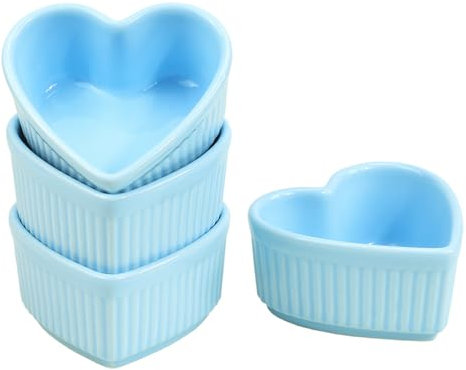 Sizikato Heart-Shaped Porcelain Souffle Dishes, Ramekins - 3.5 Inches for Souffle, Creme Brulee and Dipping Sauces - Set of 4