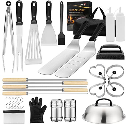 Flat Top Griddle Accessories Kit, 30PCS Barbecue Grill Tools Set for Blackstone and Camp Chef with Scraper, Kabob Skewers, Spatula, Tongs, Egg Ring, for Outdoor Teppanyaki& Gas Grill