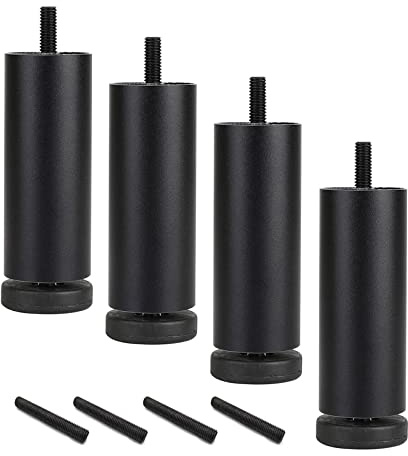 Xrdbfd 4pcs Cabinet Legs With M8 Bolts, 20cm/8in Furniture Feet, Cylindrical Replacement Legs, Non-slip and Silent Sofa Feet, for Coffee Tables, Beds, Armchairs, Load-bearing 100kg,Black-20cm/8in