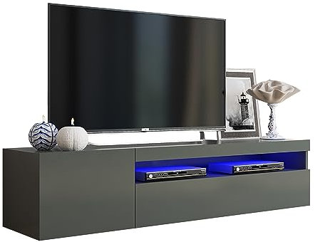 WHOUS - Mobile Porta Tv Da Terra DAIQUIRI 155cm - Mobile Tv in Melaminico Antracite - Supporto Tv da Pavimento con Vano a Giorno e 2 Spazi Contenitivi - Mobile Soggiorno Moderno 100% Made in Italy