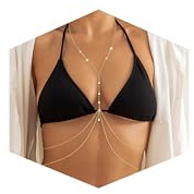 14K Gold Plated Sexy Body Chains for Women, Layered Rhinestone Crossover Bikini Bra Body Jewelry, Summer Beach Crystal Belly Waist Chain(9 Rhinestones 1)