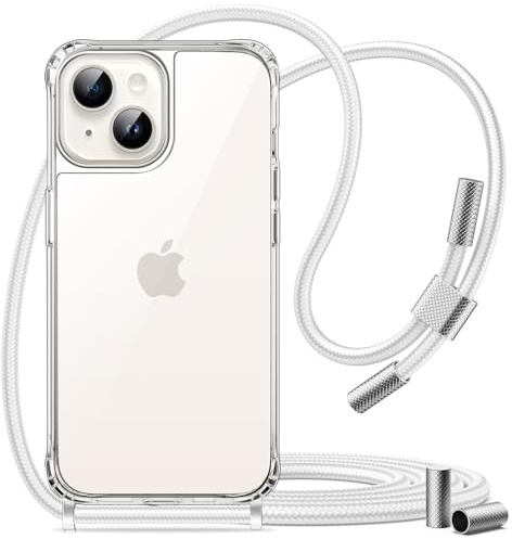 JETech Cover con Tracolla per iPhone 14, Galassia | Cinturino Tracolla Regolabile, Retro Trasparente Anti-Ingiallimento, Custodia Protezione Antiurto