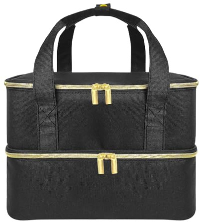 Emaljportfölj, 480 g hållbar manikyrväska, nagellampa set väska med robusta handtag, dubbellagers nagelhållare, nagelkit arrangör för kvinnor manikyr set, Svart, Unisex, Se beskrivningen