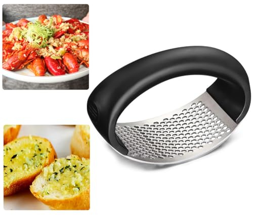 Garlic Press, Rocker Crusher Masher, Portable Manual High Performance Garlic Mincer, Garlic Chopper for Household Kitchen Appliances (Black)