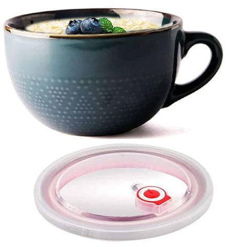 Muzrunq Soup Mug, 700ml Ceramic Soup Bowls with Handles Microwave Soup Mug with Lid, Easy to Clean Soup Bowls for Cereal Milk Dessert Oatmeal Ramen