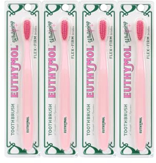 Euthymol Whitening Toothbrush (Pink), Compact Small Full Head, High-Strength Micro Soft bristles, Deep Cleaning, Sensitive Gums Teeth, Daily Oral Enamel Dental Care-4 Packs