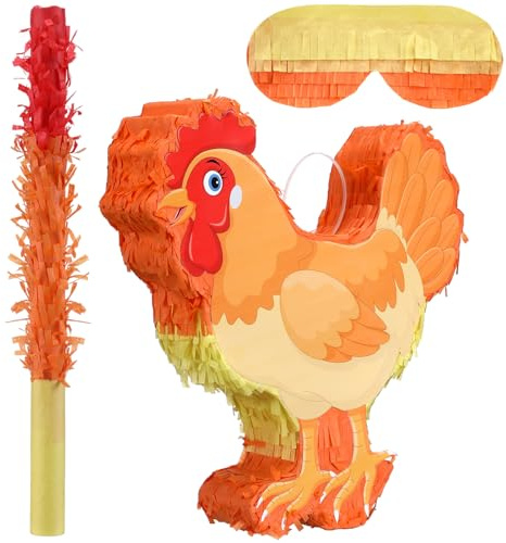 Seenelling Chicken Piñata 3D Chicken Birthday Decoration with a Blindfold and Bat for Kids Girls Boys Gift Holiday Piñata Party Baby Shower Supplies
