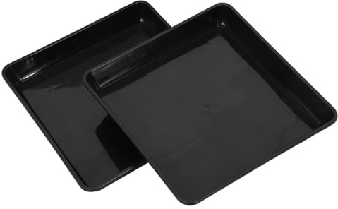 VOSAREA Lot de 2 Soucoupes de Jardinières Carrées en Plastique Noir 40 Cm pour Balcon Extérieur, Plateaux de Pots de Fleurs Drainage, Support Stable et Protection Sols pour Plantes