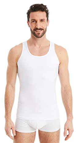 FINN Shapewear - Maglietta a compressione da uomo, canottiera a pancia in giù e body-Shaper uomo, canotta senza maniche, in cotone, per una pancia piatta e una migliore postura, bianco, 7XL