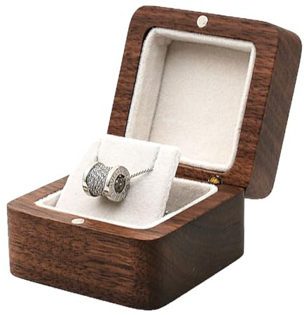 ACOLY Caja de madera para collar de compromiso con una sola ranura, elegante y vintage, cuadrada, para propuesta de boda (cuadrada blanca)