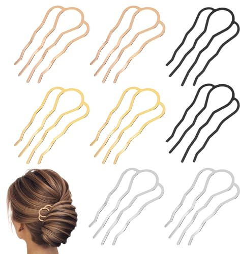 Heclia 6 stycken u-formade metallhårgafflar för högsticksfrisyrer Dutts franska Twists halkfria hårsmycken för kvinnor flickor för tjockt fint hår bröllop vardag elegant fransk hårkam