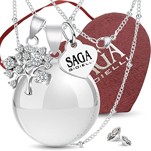 SAGA GIOIELLI - Collana Chiama Angeli Gravidanza Ciondolo Richiamo Degli Angeli Gravidanza, Idee Regali per Donne Incinte come Porta Fortuna, Regalo per Futura Mamma (Albero Della Vita)