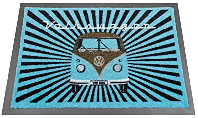 BRISA VW Collection - T1 Bulli Bus Fußmatte | Volkswagen Fußabtreter Fußabstreifer Schmutzfangmatte, Robust Waschbar Haustür Garage Camping, 70 x 50 cm, Samba Stripes/Bunt