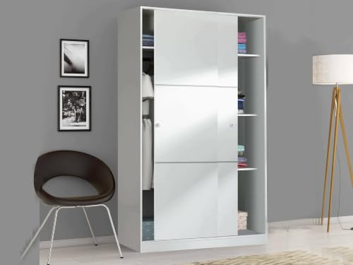 Dmora - Guardaroba 2 ante Waterbury, Armadio per camera da letto, Mobile con 4 ripiani e barra appendiabiti, 120x50h200 cm, Bianco