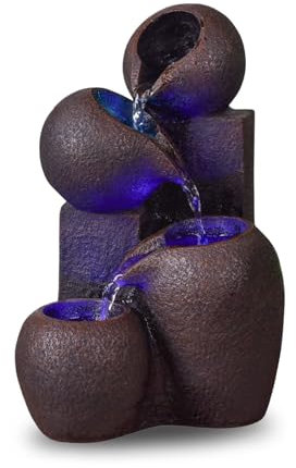 Fontana interna a cascata a 4 livelli, effetto pietra naturale, luce LED colorato, decorazione per interni Zen ed elegante, fontana da tavolo, idea regalo eccezionale, H 25 cm – Luba Zen'Light