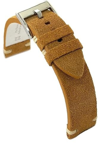 diloy Nubuck läder vintage hantverk mocka klockarmband – platt handgjord – finns 18 mm 20 mm 22 mm 24 mm 417, Ljusbrun, 22mm, ränder